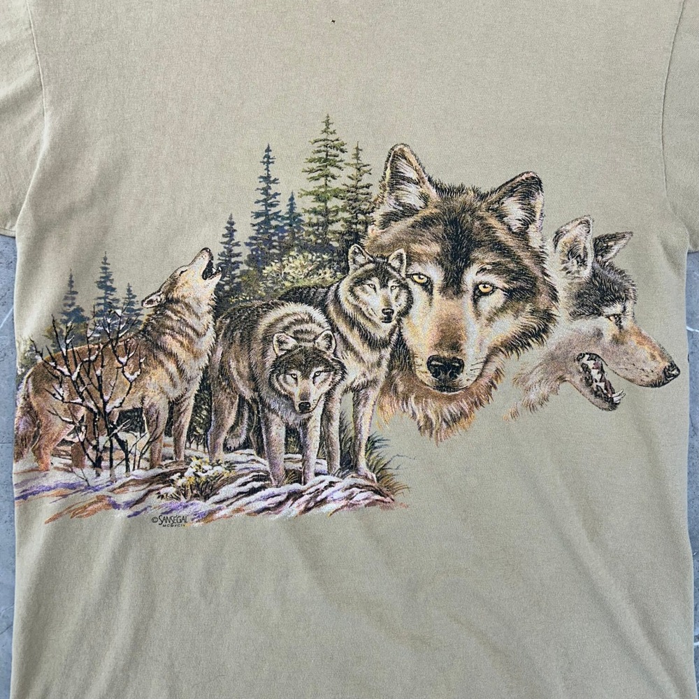 90s Vintage Wolf Graphic Tee Mens Large Double Sided Wrap AOP Nature Animals - Picture 3 of 13